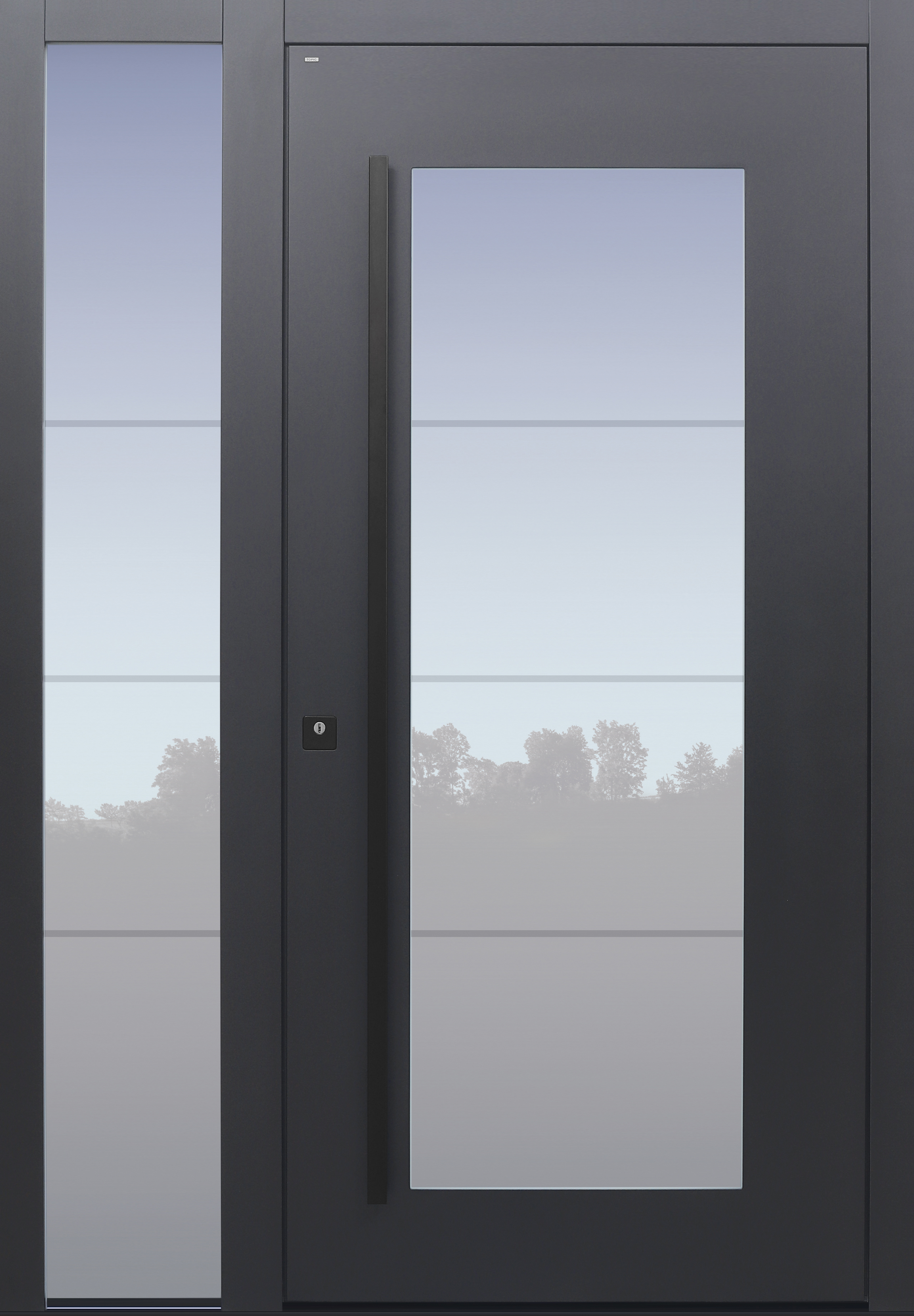 Haustür anthrazit mit Glasmotiv MS4 mit Stoßgriff schwarz mit Seitenteil B1 Modell B34 Haustür anthrazit mit Glasmotiv MS4 mit Stoßgriff schwarz mit Seitenteil B1 Modell B34