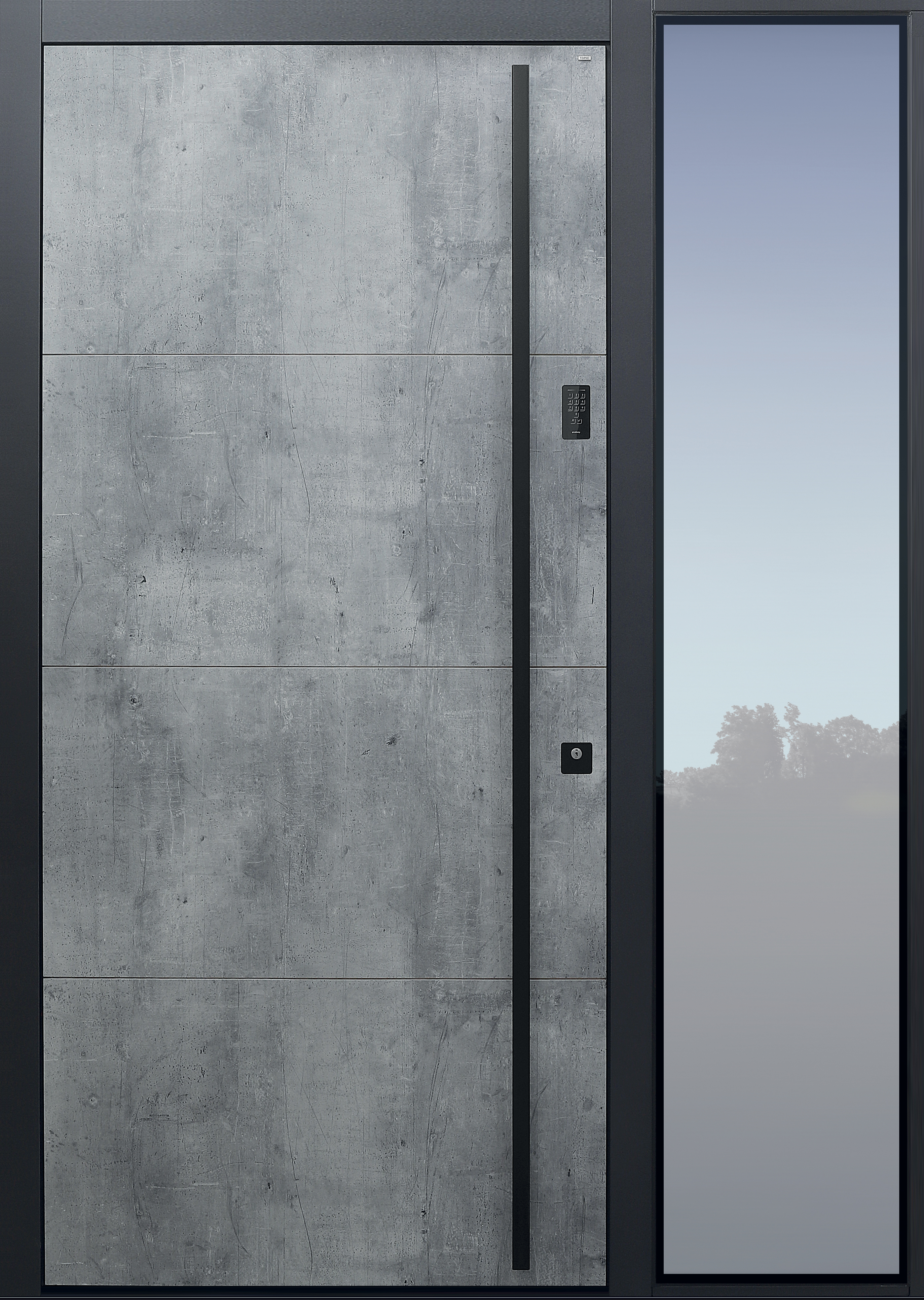 Haustür Skyline mit Stoßgriff schwarz mit Keypad mit Seitenteil BG11 Modell B9-T1 Haustür Skyline mit Stoßgriff schwarz mit Keypad mit Seitenteil BG11 Modell B9-T1