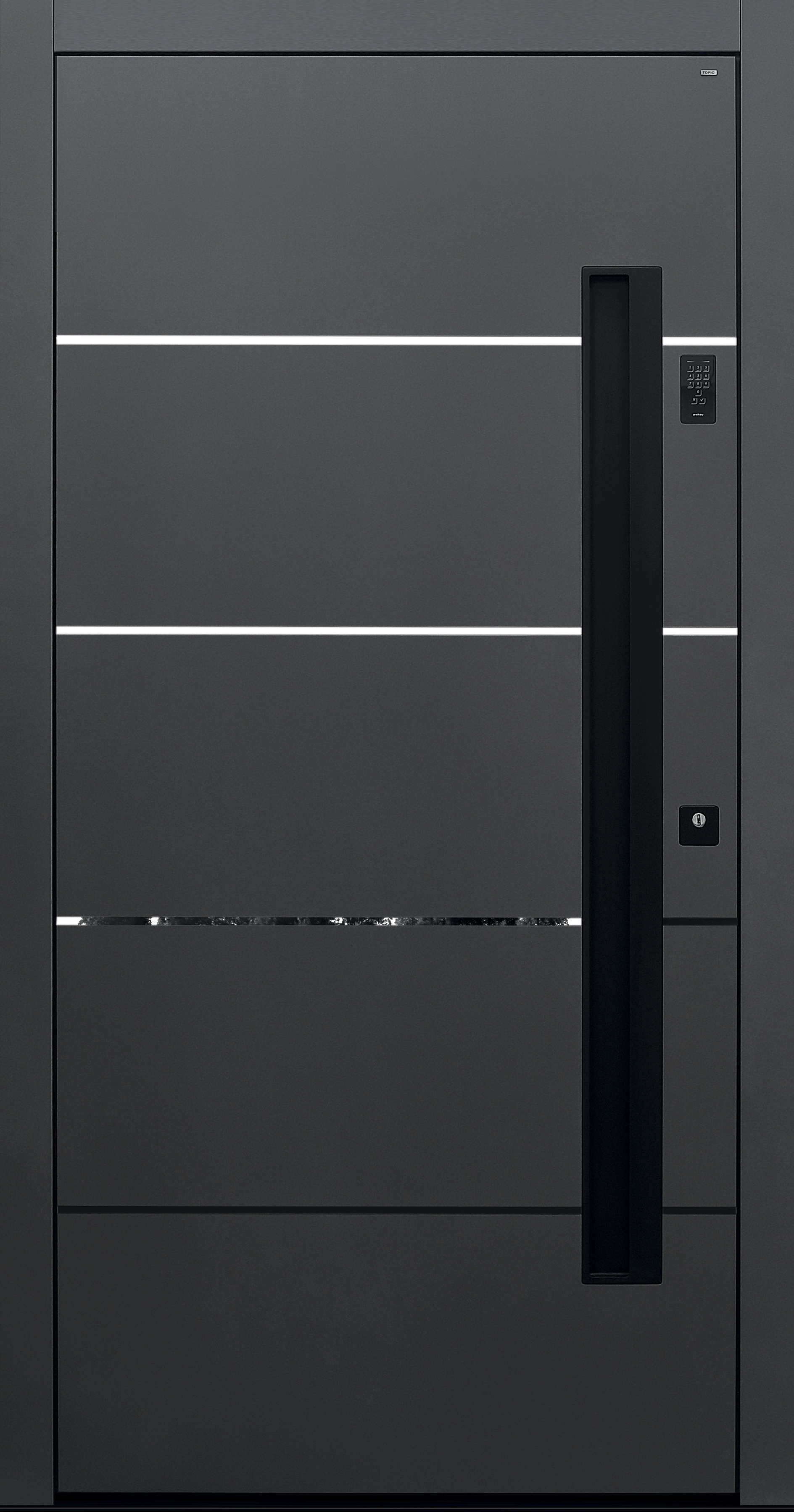 Haustür anthrazit mit schwarzen hochglanz Lisenen Modell B9