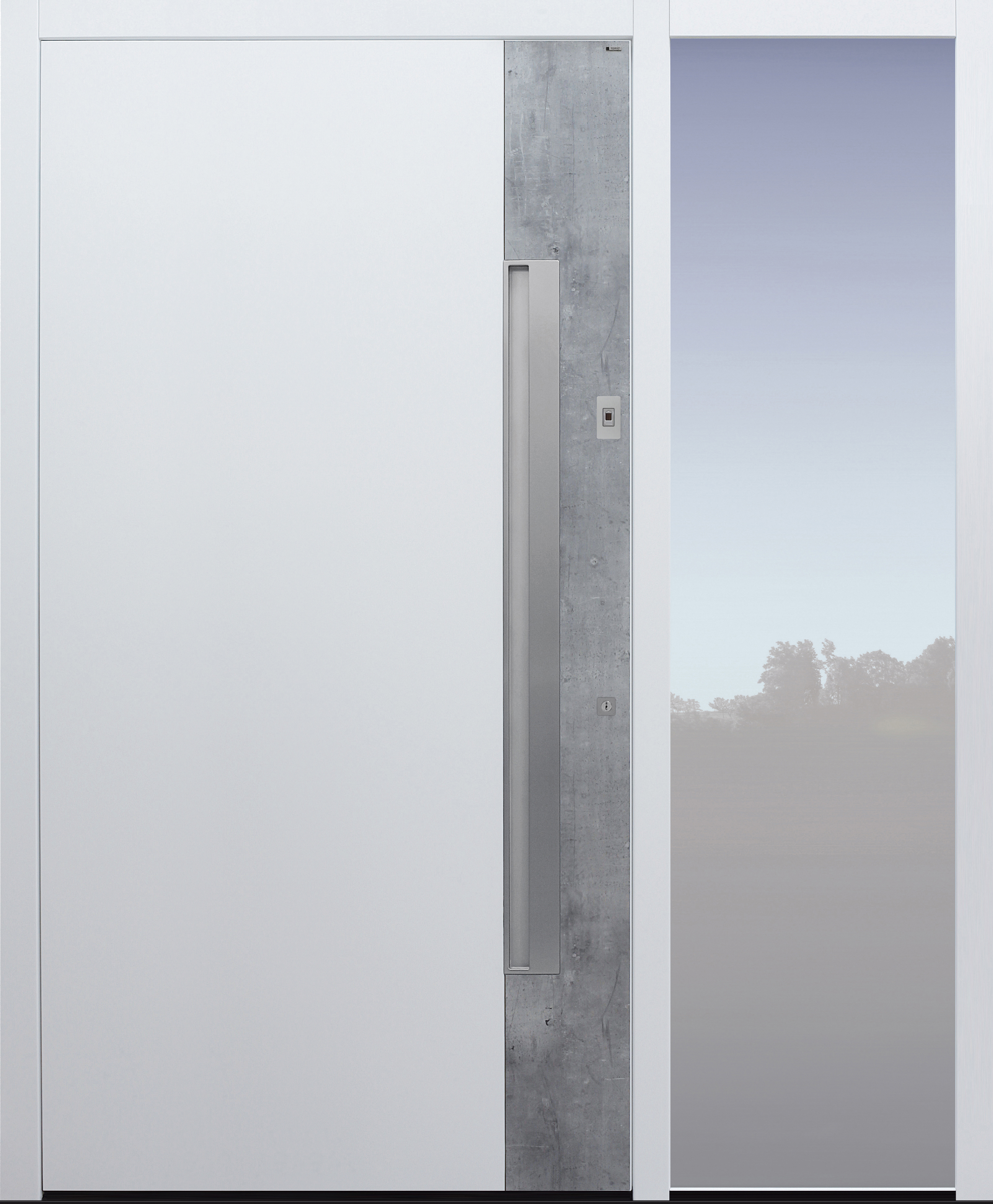 Haustür weiß Dekor Skyline mir Seitenteil RG Modell B925 Haustür weiß Dekor Skyline mir Seitenteil RG Modell B925