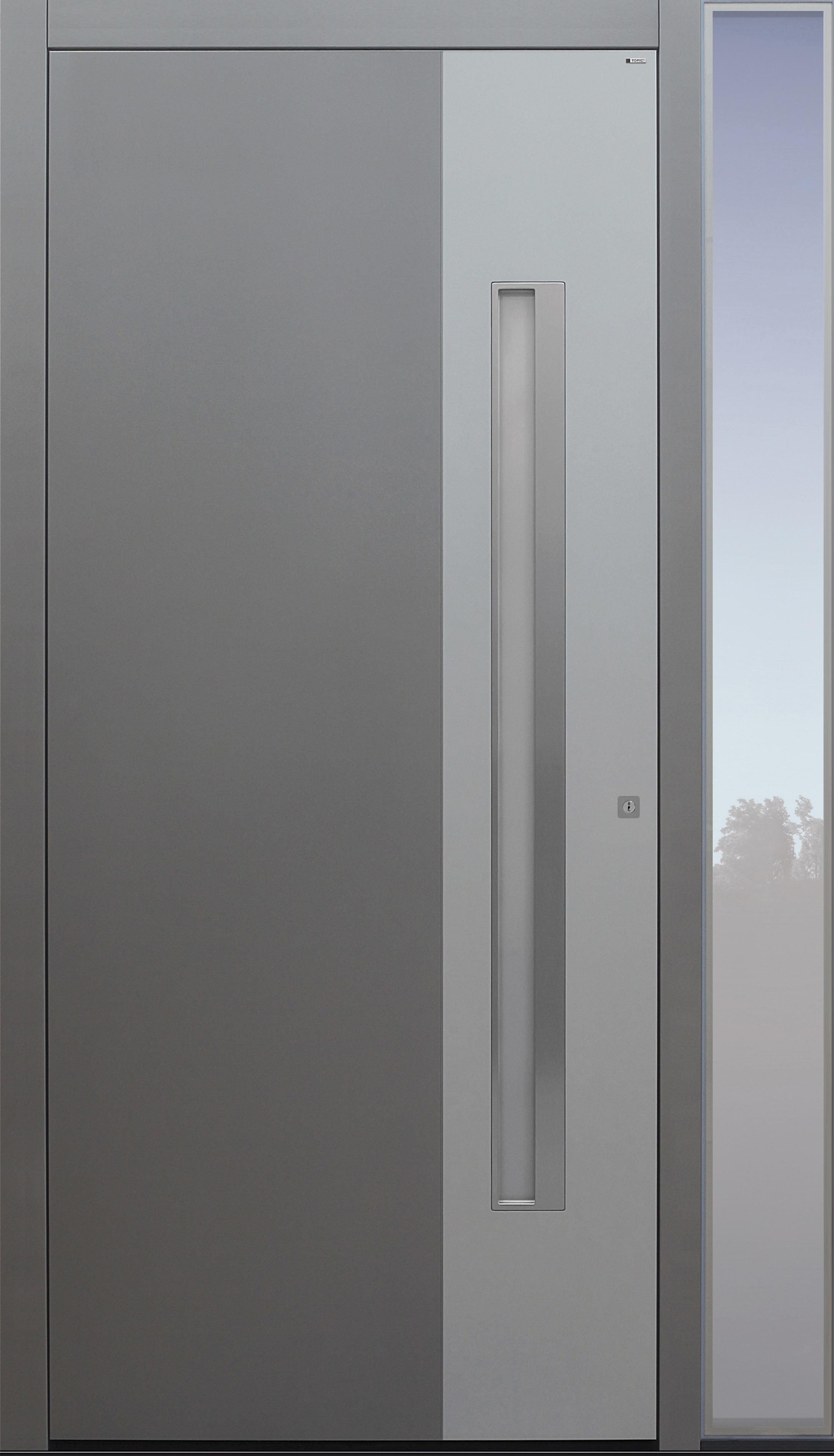 Haustür grau  mit Schalengriff und 2. Farbe auf Kundenwunsch mit Seitenteil BG11 Modell B9-T2