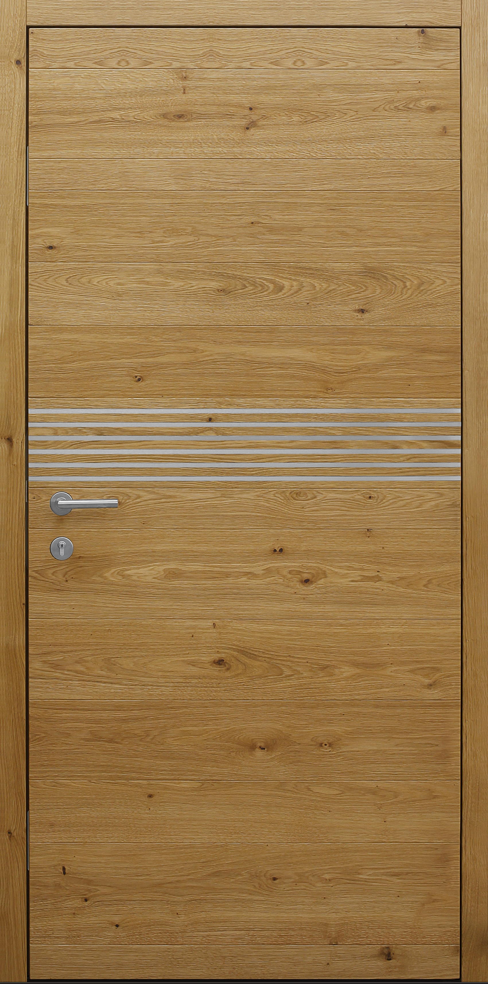 Haustür braun Innenansicht mit 6 Edelstahllisenen Modell B9 Haustür braun Innenansicht mit 6 Edelstahllisenen Modell B9