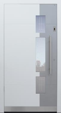 Haustür weiß mit Glasmotiv MR2 mit Option 2. Farbe mit Fingerprint Modell A250-T2