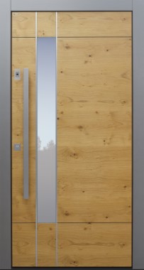 Haustür modern, Holz, Eiche astig, Edelstahl, Sicherheitstür, passivhaustauglich, besser als Alu, Glas