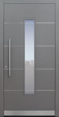 Haustür grau mit Option Edelstahllisenen und Designpaket mit Glasmotiv MS4 Modell A843
