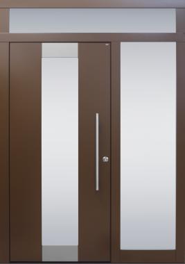 Haustür modern, braun, TOPICcore, Edelstahl, Seitenteil, Oberlichte, Sicherheitstür, passivhaustauglich, besser als Alu, Glas