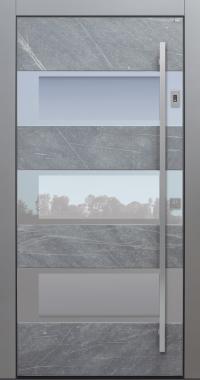 Haustür modern, grau, Himalayastein, Fingerprint, Sicherheitstür, passivhaustauglich, TOPICcore, besser als Alu, Glas
