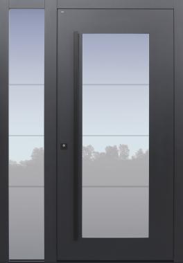 Haustür anthrazit mit Glasmotiv MS4 mit Stoßgriff schwarz mit Seitenteil B1 Modell B34