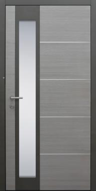 Haustür Silverwood1 Innenansicht mit 4 Edelstahllisenen bandseitig Modell B37-T3