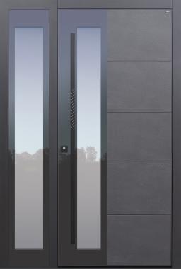Haustür Keramik anthrazit mit Option Stoßgriffdekor mit Stoßgriff schwarz mit Seitenteil Shadow Modell B37