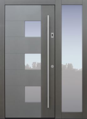 Haustür modern, grau, TOPICcore, Fingerprint, Seitenteil, Sicherheitstür, passivhaustauglich, besser als Alu, Glas