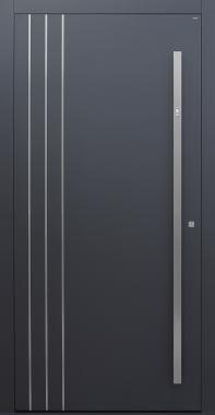 Haustür anthrazit mit 3 Edelstahllisenen längs auf Kundenwunsch mit Option Designpaket mit Fingerprint Modell B9-T1