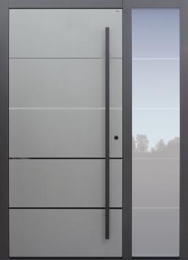 Haustür mit 4 schwarzen Spiegellisenen, Modell B9 mit Seitenteil RG