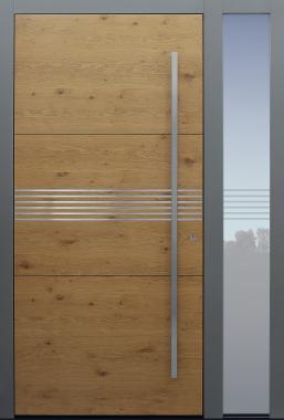 Haustür braun mit Edelstahllisenen mit Seitenteil B1 Modell B9