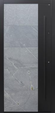 Haustür Himalayastein mit Schlossbereich in RAL und Stoßgriff schwarz und Fingerprint Modell B9-T3