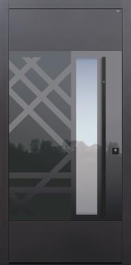 Haustür anthrazit mit Stoßgriff schwarz mit Fingerprint Modell Glanzstück Kokon-T2