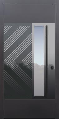 Haustür anthrazit mit Stoßgriff schwarz mit Fingerprint Modell Glanzstück Spur-T2