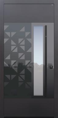 Haustür anthrazit mit Stoßgriff schwarz mit Fingerprint Modell Glanzstück Triangel-T2