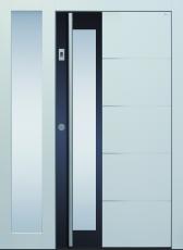 Haustür, weiß, modern, Topiccore, Seitenteil, Holz, Edelstahl, Sicherheitstür, passivhaustauglich, besser als Alu, Glas