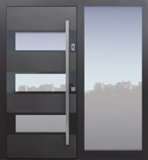 Haustür modern, Keramik, Anthrazit, dunkelgrau, Sicherheitstür, passivhaustauglich, besser als Alu, Glas, Seitenteil, Fingerprint