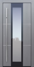 Haustür modern, grau, silber, TOPICcore, Fingerprint, Edelstahllisenen, Sicherheitstür, passivhaustauglich, besser als Alu, Glas