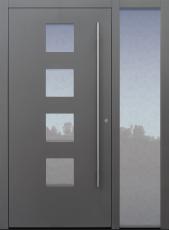 Haustür grau mit Glas Uadi weiß mit Stoßgrifflänge auf Kundenwunsch mit Option Designpaket mit Seitenteil B1 Modell B60-T1