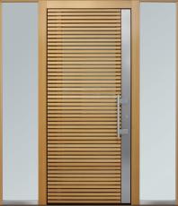 Haustür modern, Holz, Lärche, Edelstahl, Sicherheitstür, passivhaustauglich, besser als alu, Seitenteil, Glas