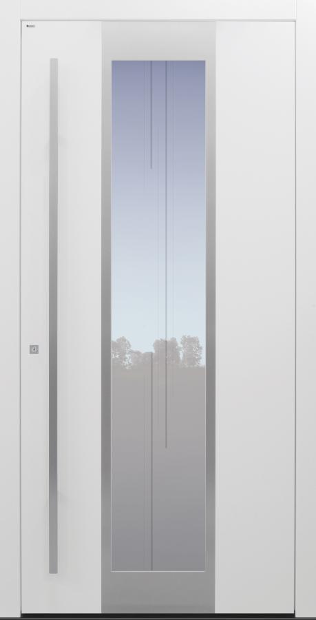 Haustür weiß mit Glasmotiv MS7 mit Edelstahlglasumrandung auf Kundenwunsch Modell B11