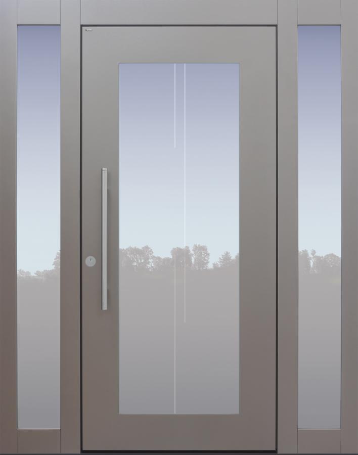 Haustür grau mit Glasmotiv MS7 und 2 Seitenteilen RG Modell B34uglich, besser als Alu, Glas