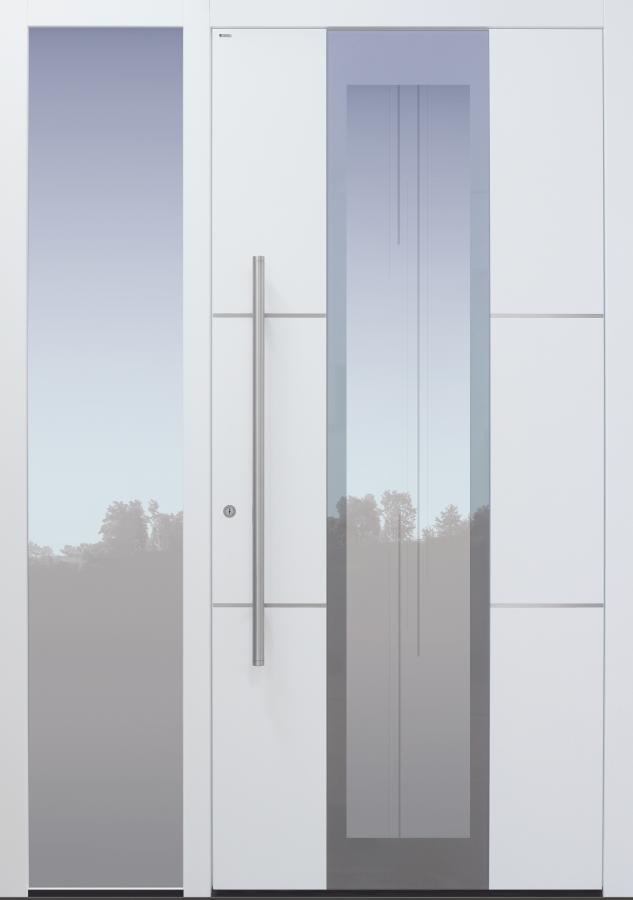 Haustür weiß mit Glasmotiv MS7 mit Seitenteil B1 Modell B35-T2