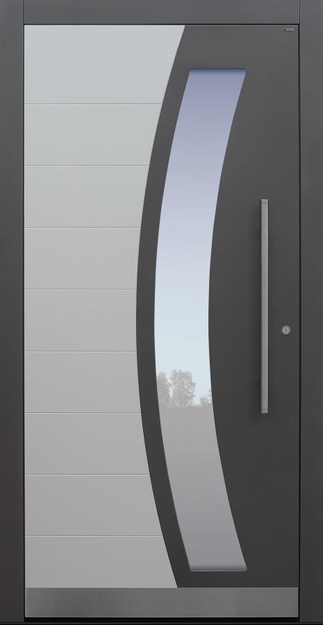 Haustür grau mit Sockel auf Kundenwunsch mit Optionen 2. Farbe und Rosette flächenbündig Modell B62-T1
