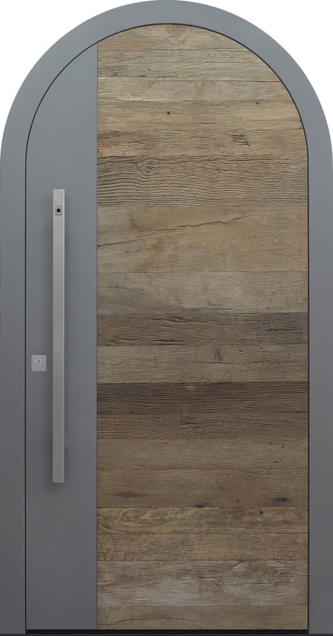 Haustür Altholz Eiche mit Rundbogen mit Fingerprint Modell B9