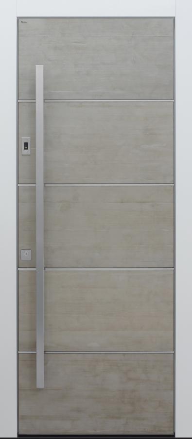 Haustür modern, Beton, grau, Fingerprint, Sicherheitstür, passivhaustauglich, besser als Alu