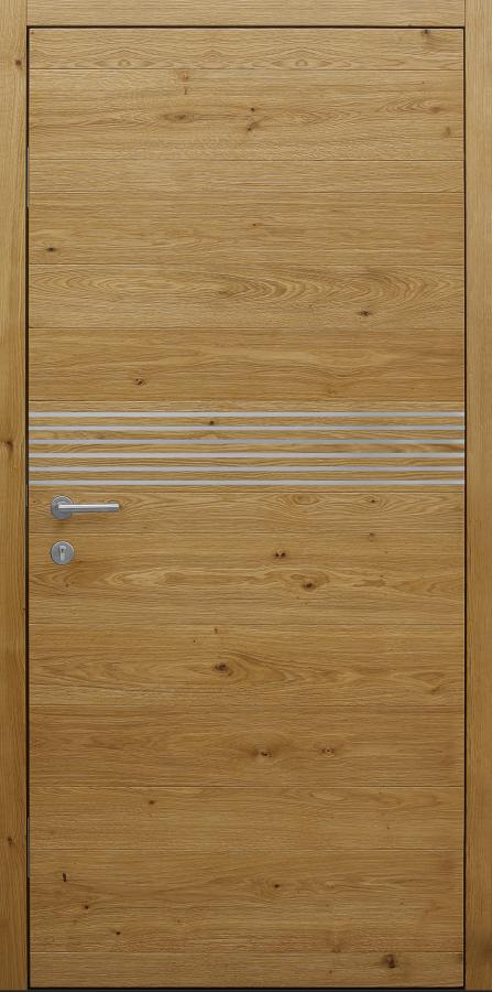 Haustür braun Innenansicht mit 6 Edelstahllisenen Modell B9