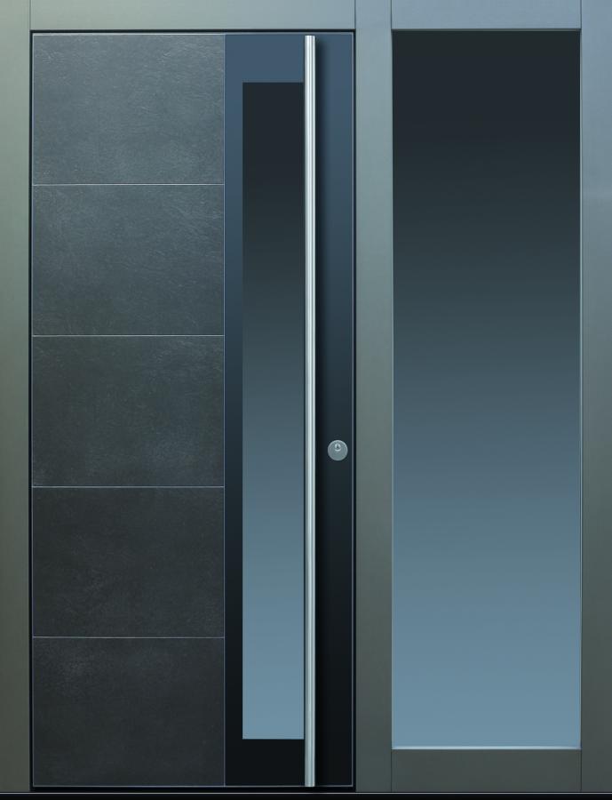 Haustür modern anthrazit, grau Keramik, Sicherheitstür, passivhaustauglich, TOPICcore, besser als alu, Glas, Seitenteil, Parsol grau