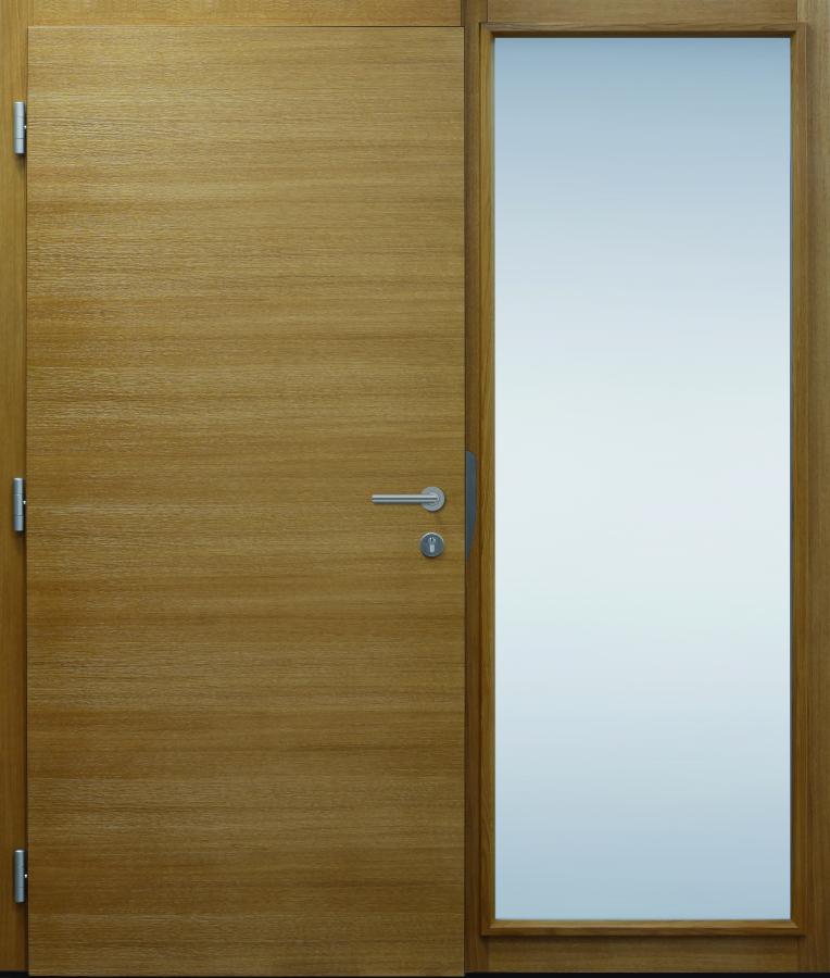 Haustür innen, modern, Holz, Eiche, Edelstahl, Sicherheitstür, passivhaustauglich, besser als Alu, Glas