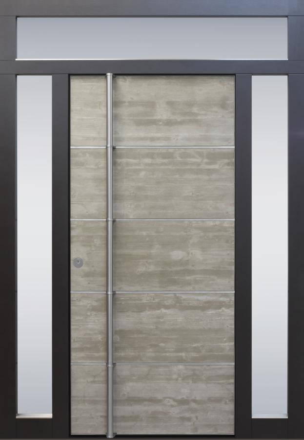 Haustür modern, Beton, Topiccore, Edelstahl, Seitenteile, Oberlichte, Sicherheitstür, passivhaustauglich, besser als Alu, Glas