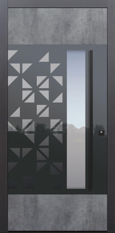 Haustür Exterior Skyline mit Stoßgriff schwarz Modell Glanzstück Triangel-T